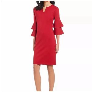 J. McLaughlin Red tiered bell sleeve sheath dress